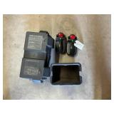 BATTERY BOX, (2) EMERGENCY LIGHTS (2) CONTAINERS