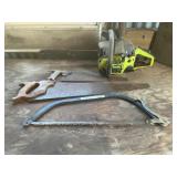 POULAN 2150, (2) HAND SAWS, (1) BOW SAW