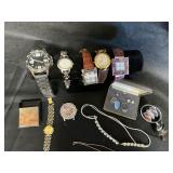 WATCHES AND PLATED SPOON - COSTUME JEWELRY