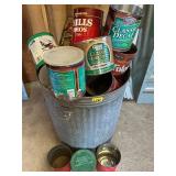 (32) EMPTY METAL COFFEE CANS & GALV TRASH CAN
