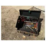 LEATHER TOOL CASE WITH ASSORTED TOOLS