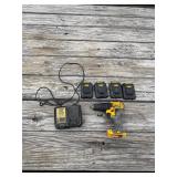 20V DEWALT DRILL CHARGER WITH 4 GOOD BATTERIES