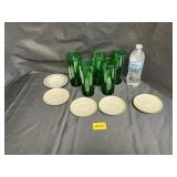 GLASS SET & SAUCERS / SMALL BOWL