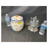 5 PIECE CRUET SET AND DOG TREAT JAR