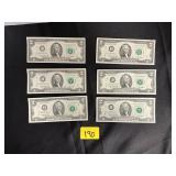 $2 BILLS (5 - 1976 / 1 - 1995)