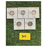 (5)  MERCURY DIMES 90% SILVER