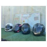 (4) MOTORCYCLE HELMETS & MAP
