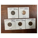 (5) INDIAN HEAD PENNY