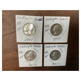 (4) WASHINGTON QUARTERS 1948, 1957, 1961 D, 1963 D