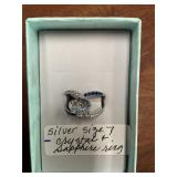 SILVER CRYSTAL AND SAPPHIRE RING SIZE 7