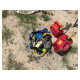 (2) SMALL GAS CAN, CLIMBING HARNESS