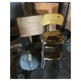 BRASS LAMP SHADE, VINTAGE STOOL/CHAIR, 3 TV TRAYS