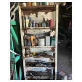 SHELF WITH CONTENTS GREASE, HAMMERS AND MORE
