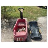 RED WAGON AND SNOW SLED