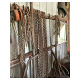 MISC CHAINS, BOOMERS. COME ALONG AND CHAIN HOIST