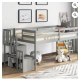 New Gwenee Wood Twin Loft bed with storage gray