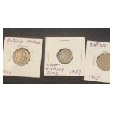 1927,1935 Silver Mercury Dime/ BuffaloNickle 1936