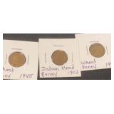 Wheat Penny / Indian Head Penny 1942, 1945, 1902