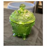 Jeannette Glass footed covered candy dish