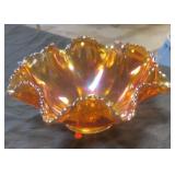 Ruffled Carnival glass bowl