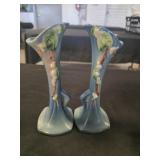 A pair of vintage roseville pottery blue