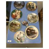 7 collector plates, 1 glass basket with flowers