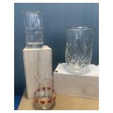 2 sm heart vases & lead crystal candle shade