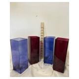 4tall cubed tele floral containers, two blue and