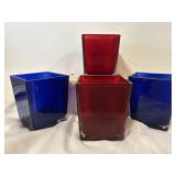 4 Teleflora cubed containers two red two blue.