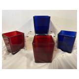 4 cubed Taylor floral containers two red and two