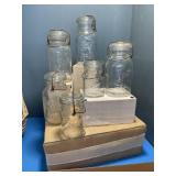 Antique 4 clear glass  qt jars & 2 pint jars with