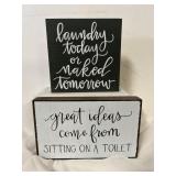 2 Wood bathroom plaques