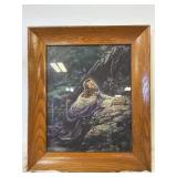 Jesus, praying portrait in wooden frame