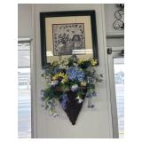 Wall hanging cone w / silk arrangement  & picture