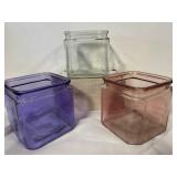 3 assorted cube containers 5 inches tall  4 x4