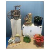 Sm chair planter , figurines,silk succulents