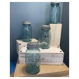 4 vintage aqua blue ball jars with zinc lids not