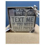 Wooden box picture and towel set.