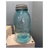 Antique 1/2 gal aqua blue Ball jars with zinc lid