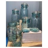 6 antique aqua blue ball jars with glass lids 4