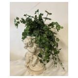 Cherub plant stand with artificial greenery