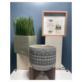Succulent planter small print & silk grass  sq