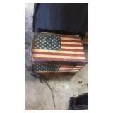 Trunk with red white and blue things