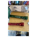 Mag flashlight, one red one green