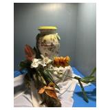 Large vase container with artificial tropical