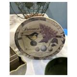 2 wicker and wrought iron baskets & miscellaneous