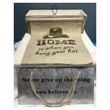 2 wall hanging and one wooden planter box