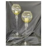 Long stem globe glass candle holders. Set of 2.