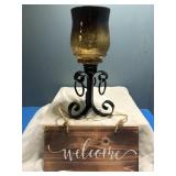 Wood welcome Sign & candle holder