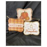 3 metal hanging wall signs. New. All 6 by 7 in.